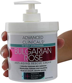 Advanced Clinicals Bulgarian Rose Oil Cream Anti-Aging Rescue for Face, Hands, Neck. Spa Size 16oz (16oz)