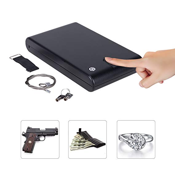 CO-Z Portable Hand Gun Safe, Lockbox Jewelry Lock Box, Pistol Safe, with Key Lock & Fingerprint Sensor for Valuables, Cash, Pistols & Handguns (XXL, Fingerprint & Keylock)