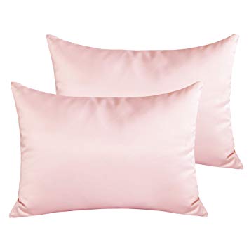 NTBAY Satin Toddler Pillowcases, Travel Pillow Covers Set of 2, Zipper Closure, Super Soft and Luxury, 13"x 18", Pink