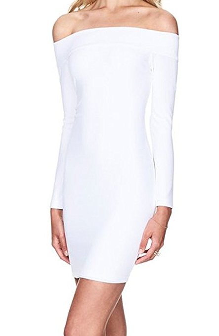 Zestway Women's Sexy Long Sleeve Off Shoulder Bodycon Bandage Party Club Dress