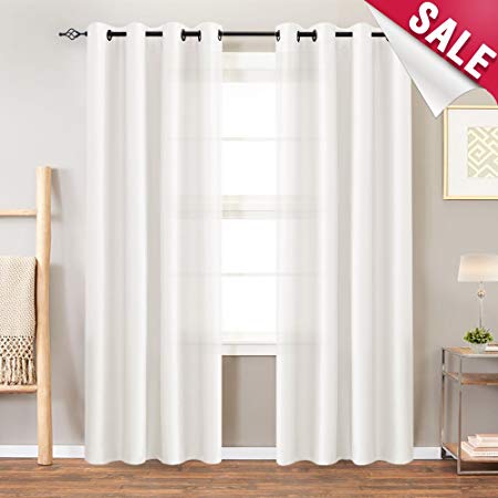 Faux Silk White Curtains for Bedroom 84 inch Length Dupioni Window Curtain Panels for Living Room Satin Drapes Light Reducing Window Treatment Set, Grommet Top, 2 Panels