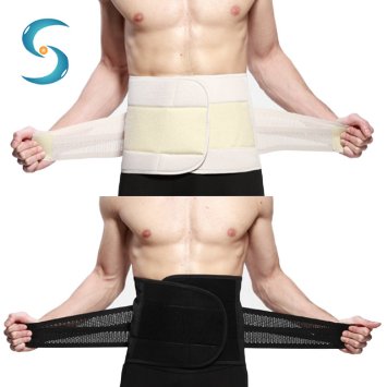 JAPAN SOLUTIONS Professional Breathable Compression Waist Lumbar Lower Back Support Brace Belt with Dual Adjustable Straps for Men and Women for Recovery Computer Work Beige S