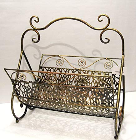 United Copper Gold Wrought Iron Foldable Magazine Rack Basket