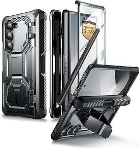 i-Blason for Samsung Galaxy Z Fold 6 Case with S Pen Holder, [Built-in Tempered Glass Screen Protector & Stand], Military-Grade Protective Phone Case for Samsung Z Fold 6, Armorbox Series, Black