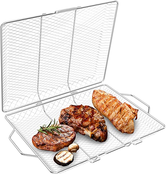 Skyflame Portable Grill Basket, Rustproof Stainless Steel Barbecue Grilling Basket for Most Outdoor Grilling Vegetables Fishes Shrimp Steak Meat Chops Kabob