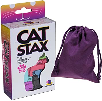 Deluxe Games and Puzzles Cat STAX The Purrfect Puzzle _ with Purple Velveteen Drawstring Pouch