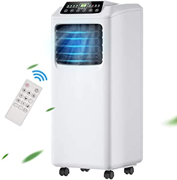 COSTWAY 8000 BTU Portable Air Conditioner, 3-in-1 Air Cooler w/Built-in Dehumidifier, Fan Mode, Sleep Mode, Remote Control& LED Display, Rooms Up to 230  Sq. ft, for Home Office (White and Black)