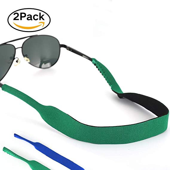 2 Pack - N2N Neoprene Glasses Sunglass Straps, Durable & Soft Eyewear Retainer Designed with Floating Neoprene Material (Blue&Green)