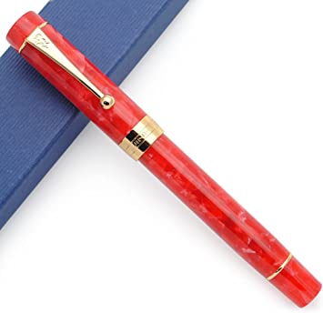 JINHAO 100 Fountain Pen with Ink Converter (Cherry Red, Medium Nib 0.7mm)