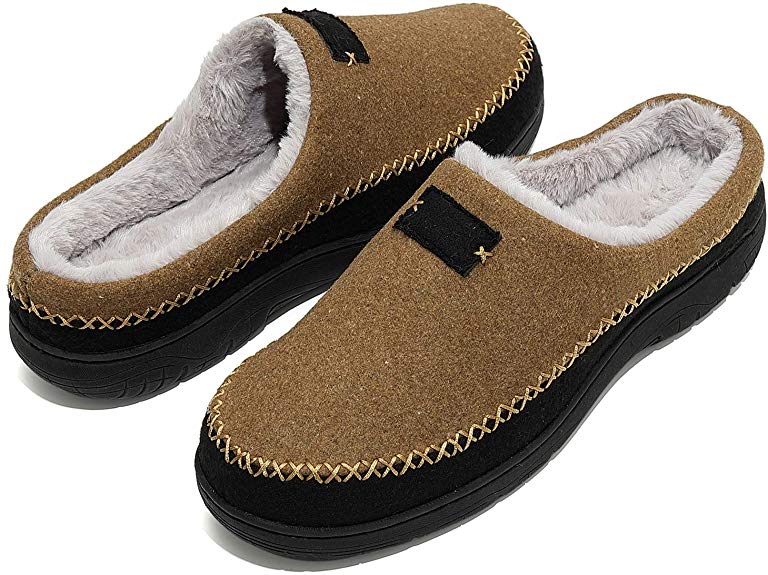 Harrms Men's House Slippers, Woolen-Like Memory Foam Anti-Slip Mules Clogs for Men, Indoor Outdoor Slip On Shoes