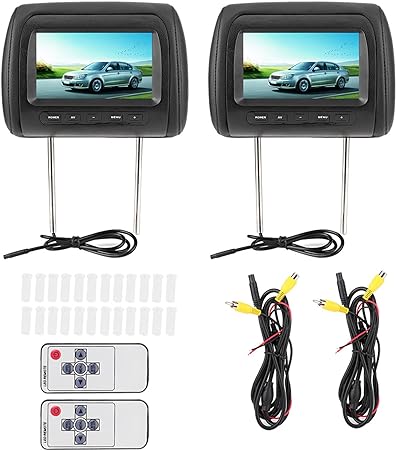 Dual headrest screen-2pcs 7 in Wireless Control Adjustable Headrest LCD Video Player USB MP5 Display Black