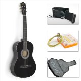 38 Black Acoustic Guitar Starter Package Guitar Gig Bag Strap Pick