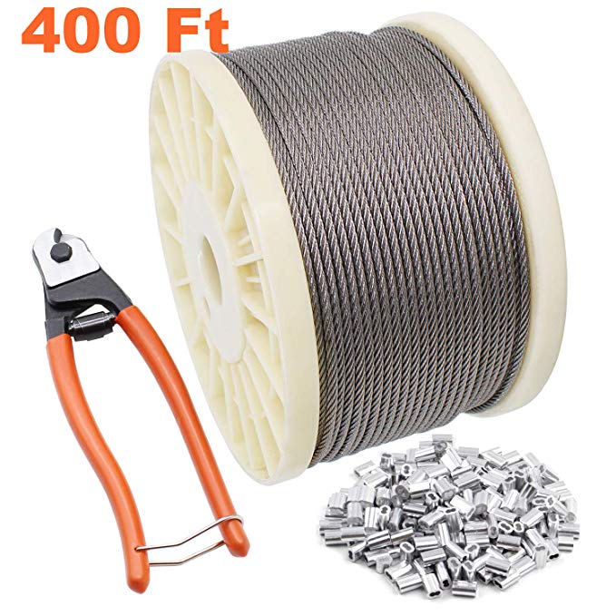 BLIKA 400FT 1/8 T316 Stainless Steel Wire Rope Cable with Cable Cutter, Aircraft Cable for Cable Railing, 7x7 Strands Construction