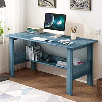 Computer Desk for Small Spaces, 39 inch Home Office Desk with Storage Shelves Study Writing Table, Modern Simple PC Workstation Laptop Gaming Desk Furniture,Easy to Assemble (Blue)