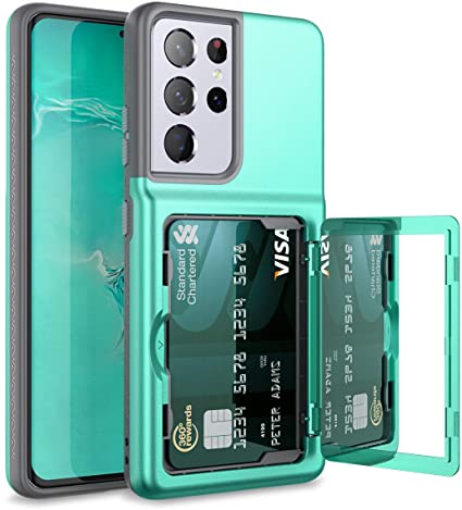 WeLoveCase for Samsung Galaxy S21 Ultra Wallet Case with Credit Card Holder & Hidden Mirror, Defender Protective Shockproof Heavy Duty Phone Cover for Samsung Galaxy S21 Ultra 5G, 6.8 inch Mint