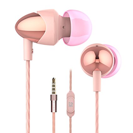 Wired Earbuds, Mijiaer M20 in Ear Headphones Stereo Bass Crystal Clear Sound Remote Control with Microphone Comfort for Apple IOS Android (Rose Gold)