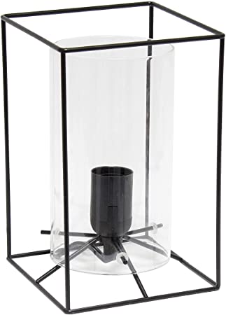 Elegant Designs LT2069-CLR Small Exposed Glass and Metal Table Lamp, 9", Black/Clear
