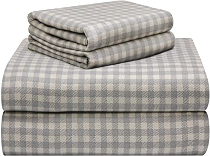 Pointehaven 180 GSM Luxury Cotton Printed Flannel Sheet Set, Queen, Farmhouse Plaid