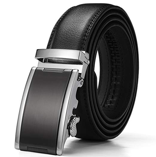 XDeer Men's Leather Ratchet Dress Belts with Automatic Buckle Gift Box (Waist：36-42, Black3)