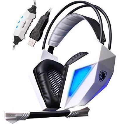 Sades SA-710 Virtual 71 USB Surround Encoding Noise Cancelling Gaming Headset DAC for PC Mac Gamer White