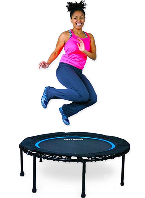 Leaps & Rebounds Bungee Rebounder - In-Home Mini Trampoline - Safety Bungee Cover, 32 Latex Rubber Bungees, Textured Jump Mat - Named Best Value Rebounder - 7 Colors, 2 Sizes