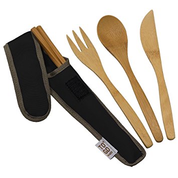 To-Go Ware Bamboo Travel Utensils - Utensil Set with Carrying Case, Hijiki