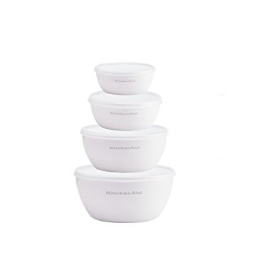 KitchenAid Prep Bowls with Lids, Set of 4, White