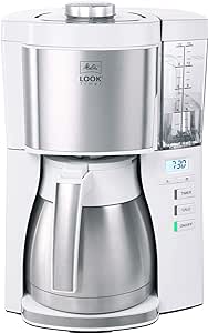 Melitta Look Therm Timer 1025-17 Cafetière filtres 1X4 Fonction arrêt Automatique 10 Tasses Blanc/Acier Brossé, 1080 W, 1.25 liters