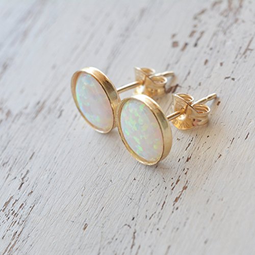 White Opal Stud Earrings 6mm Round Gold Filled Stud Earrings White Opal Tiny Studs