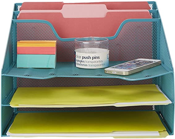 Mind Reader MESHBOX5-TUR Organizer 5 Desktop Document Letter Tray for Folders, Mail, Stationary, Desk Accessories, Turquoise