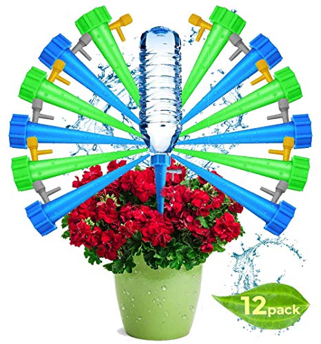 Adjustable Self Watering Spikes.Indoor Outdoor Plastic Bottle Garden Plants Drip Irrigation Spike System. Plant Waterer Care Your Plants and Flowers (12 pcs)