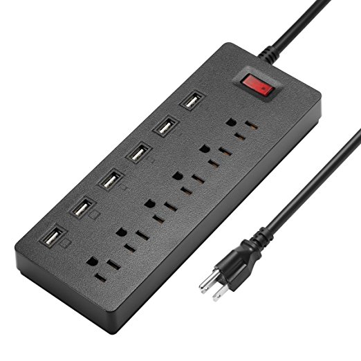 Power Strip,ELEGIANT Surge Protector 6-Outlets & 6-Smart USB Charging Ports (6A Max),6-Foot Heavy Duty Extension Lead Cord,USB Outlet for Workbench,Nightstand,Dresser,Home,Office & Hotel Black