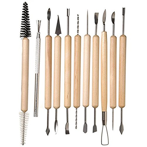 Yonger Double Sided Pieces Clay Sculpting Tool Wooden Handle Clay Pottery Clay tools Clay Cleaning Carving Tool for Professional Crafts or Ceramics Beginners 11 Pcs