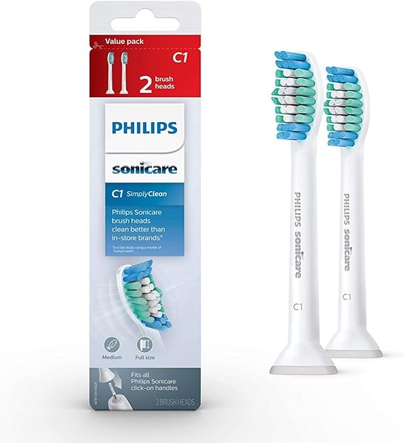 Philips Sonicare Genuine Simply Clean Replacement Toothbrush Heads, 2 Brush Heads, White, HX6012/04