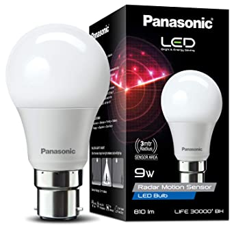Panasonic 9W LED Radar Motion Sensor Bulb with B22 Lamp Base (Cool Day White,B22D) | 1 Piece