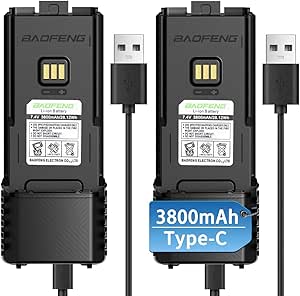 BAOFENG 5RM 3800mAh Extended Battery with Type-C USB Charging Cable for Ham Radio Compatible 5RM GM-5RH UV-5G Plus UV-5RH Series Two-Way Radio Walkie Talkies Accessories,2Pack