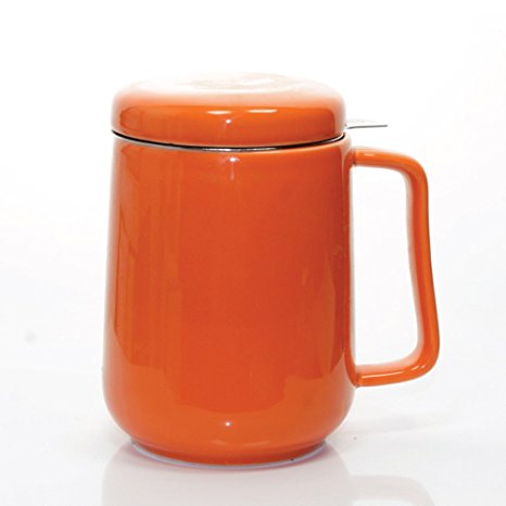 Peak Ceramic Tea Mug w/ Stainless Steel Infuser & Lid - #1 Best Tea Cup Infuser to Brew Loose Leaf Tea - 16oz / 480ml (Orange)