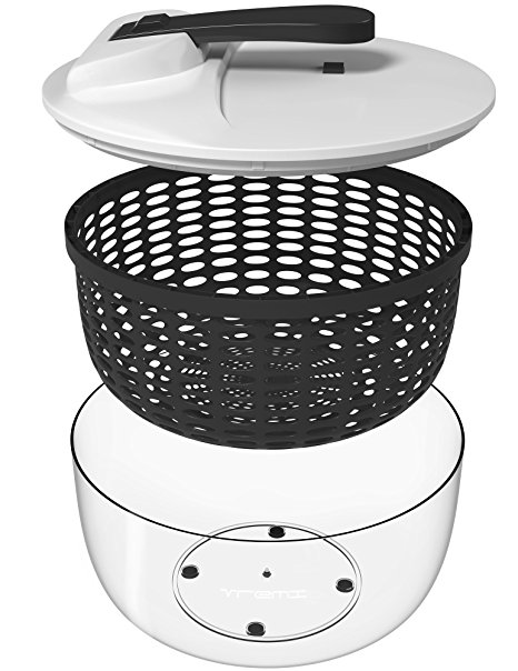 Vremi Large Salad Spinner - 6.3 Quart Capacity & BPA Free Collapsible Vegetable Dryer - Clear Bowl with Lid and Colander Basket Insert - 6 Liter Lettuce Spinner with Easy Spin Locking Handle - Black