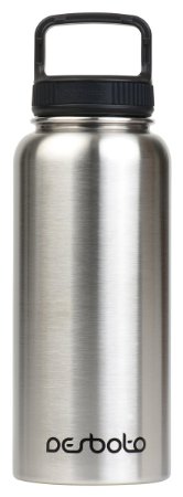 Desboto Stainless Steel Water Bottle with Easy Carry Lid - BPA Free Double Wall Vacuum Insulated - Wide Mouth, 32 OZ