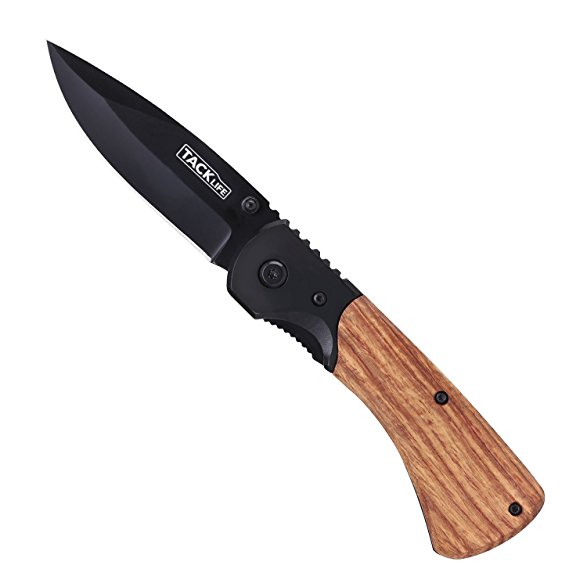 Tacklife FK04 Pocket Knife Folding Knife with Comfortable Wood Handle, Sharp Rust-proof Steel Blade and Liner Lock, 4.4-Inch Closed Perfect for Outdoor and Daily Use