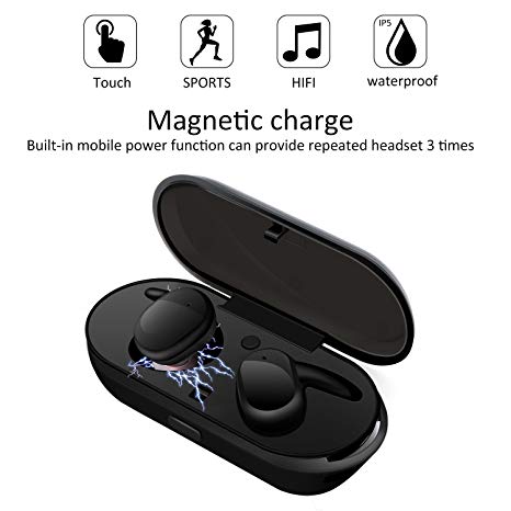 True Wireless Earbuds, ELEGIANT Mini Bluetooth TWS Headphones Touch Control Headset IPX5 Waterproof with Portable Wireless Charging Station/12 Hours Game Time/Built-in Microphone