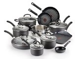 T-fal E918SH Ultimate Hard Anodized Durable Nonstick Expert Interior Thermo-Spot Heat Indicator Anti-Warp Base Dishwasher Safe PFOA Free Oven Safe Cookware Set 17-Piece Gray