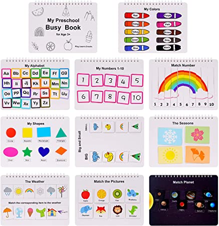 HAN-MM Busy Board Busy Book Sturdy Sensory Book Toys Montessori Toys for Toddlers 10 Pages Autism Toys Book Toddler Activity Board Educational Learning Toys
