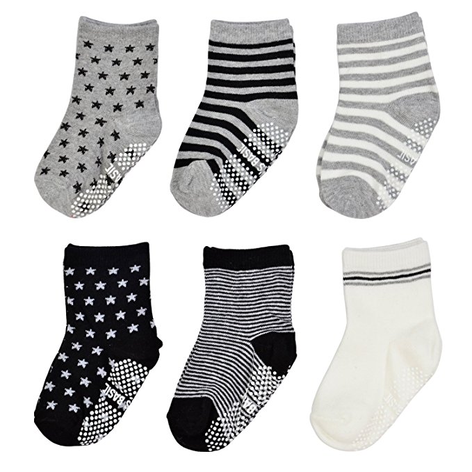TotMart Toddler Assorted Non Skid Ankle Cotton Socks, 6 Pack