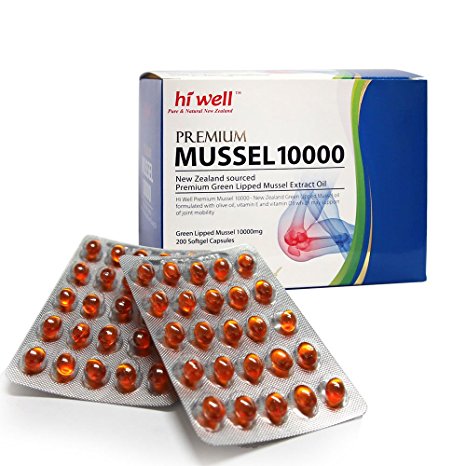 Hi Well Premium Green Lipped Mussel 10000mg 200 Capsules New Zealand Green Lipped Mussel Extract Oil Joint Health Support & Mobility