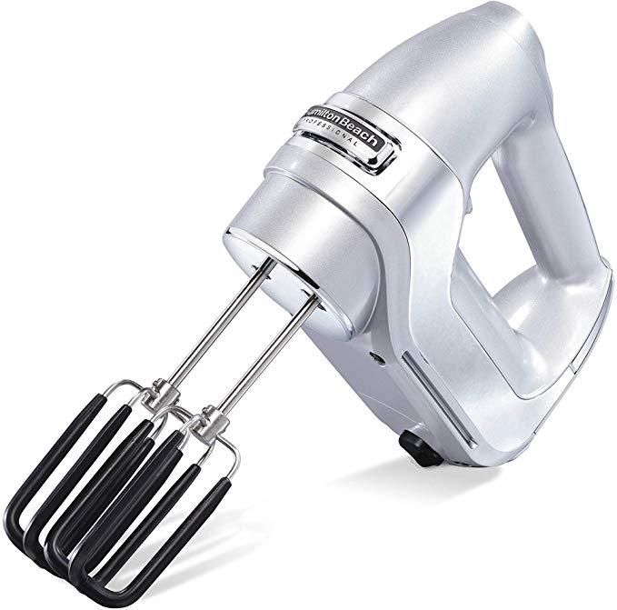 Hamilton Beach Professional 7-Speed Electric Hand Mixer with Snap-On Storage Case, SoftScrape Beaters, Whisk, Dough Hooks, Silver (62657)