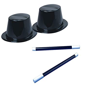 U.S. Toy Black Top Hat & Magic Wand Toy Party Favor Supplies Set for 12 Bundle 24 Pieces