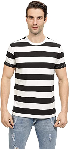 VICALLED Mens Basic Striped T-Shirt Short Sleeve Casual Pullover Crew Neck Cotton Novelty T-Shirt