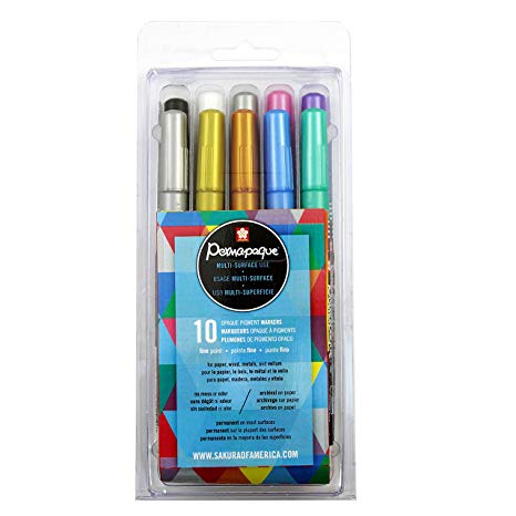 Sakura 48106 10-Piece Permapaque Assorted Color Metallic Fine Point Opaque Paint Marker Set