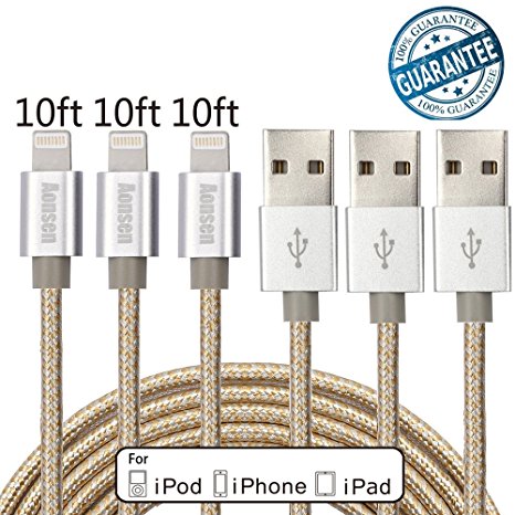 Aonsen Lightning Cable,3Pack 10FT Charge and Sync Cord